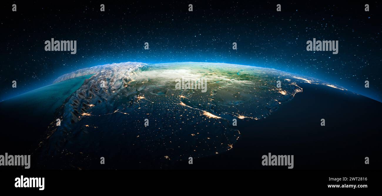 Cile dallo spazio. Elementi di questa immagine forniti dalla NASA. rendering 3d. Foto Stock