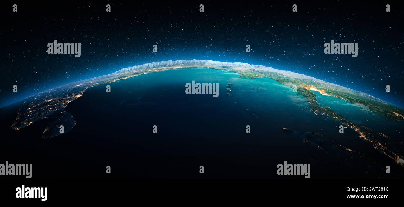 Oceano Indiano dallo spazio. Gli elementi di questa immagine fornita dalla NASA. Il rendering 3D Foto Stock