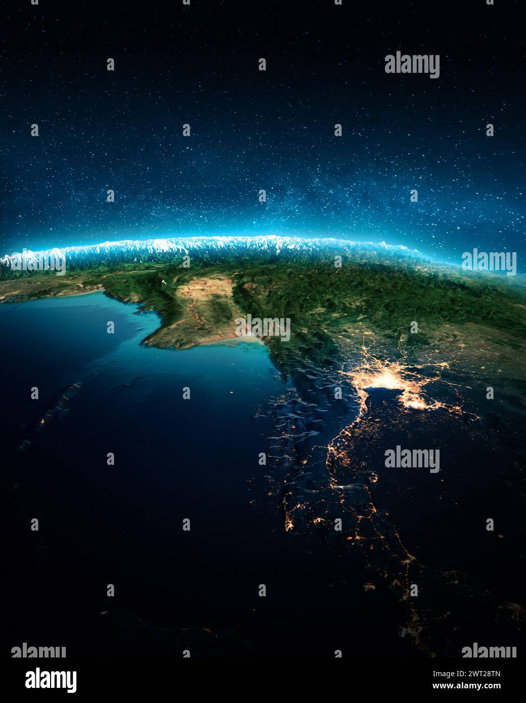 Thailandia di notte. Elementi di questa immagine forniti dalla NASA. rendering 3d. Foto Stock
