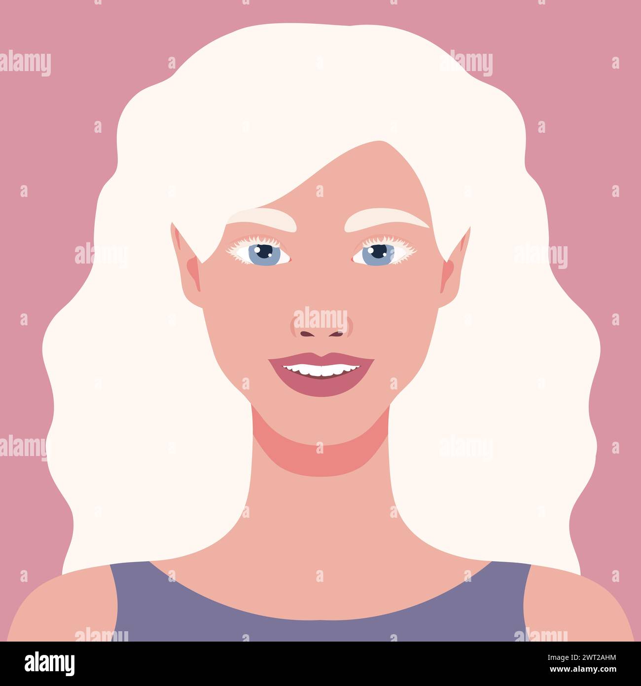 Bel ritratto di donna felice Albino. Avatar di una giovane donna con albinismo. Aspetto genetico raro. Illustrazione vettoriale Illustrazione Vettoriale