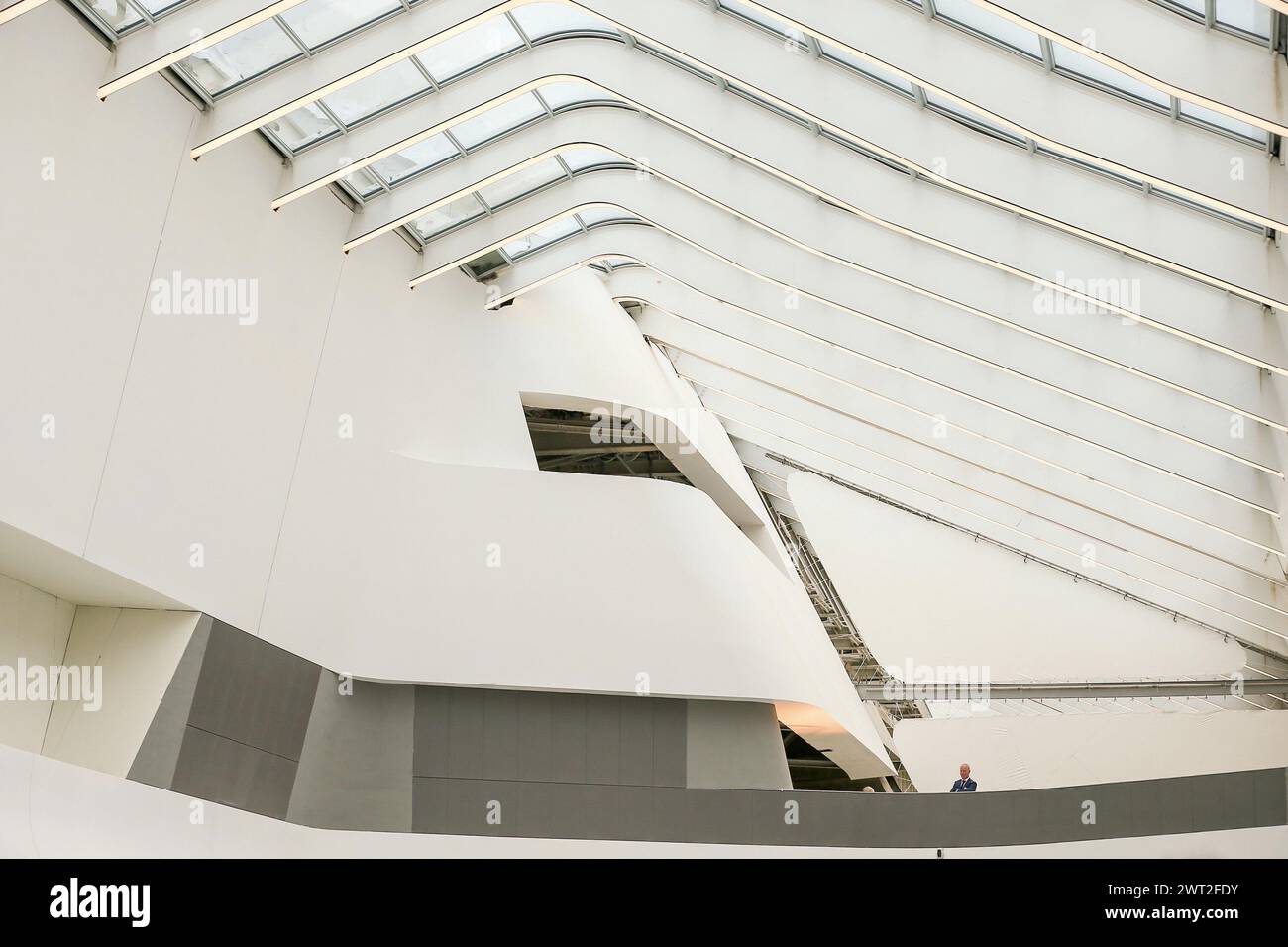 Vista interna della stazione ferroviaria ad alta velocità, TAV, di Afragola, progettata dall'architetto Zaha Hadid Foto Stock