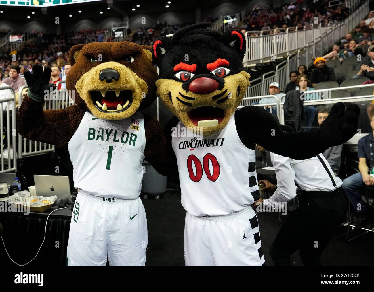 Kansas City, Missouri, 14 marzo 2024: Bear incontra Bearcat nel torneo Big 12 Championship al T-Mobile Center di Kansas City, Missouri. Jon Robichaud/CSM. Foto Stock