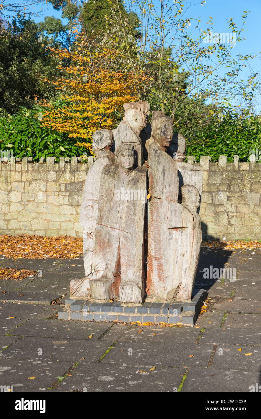 Sculture in legno a Priory Park, Dudley, West Midlands Foto Stock