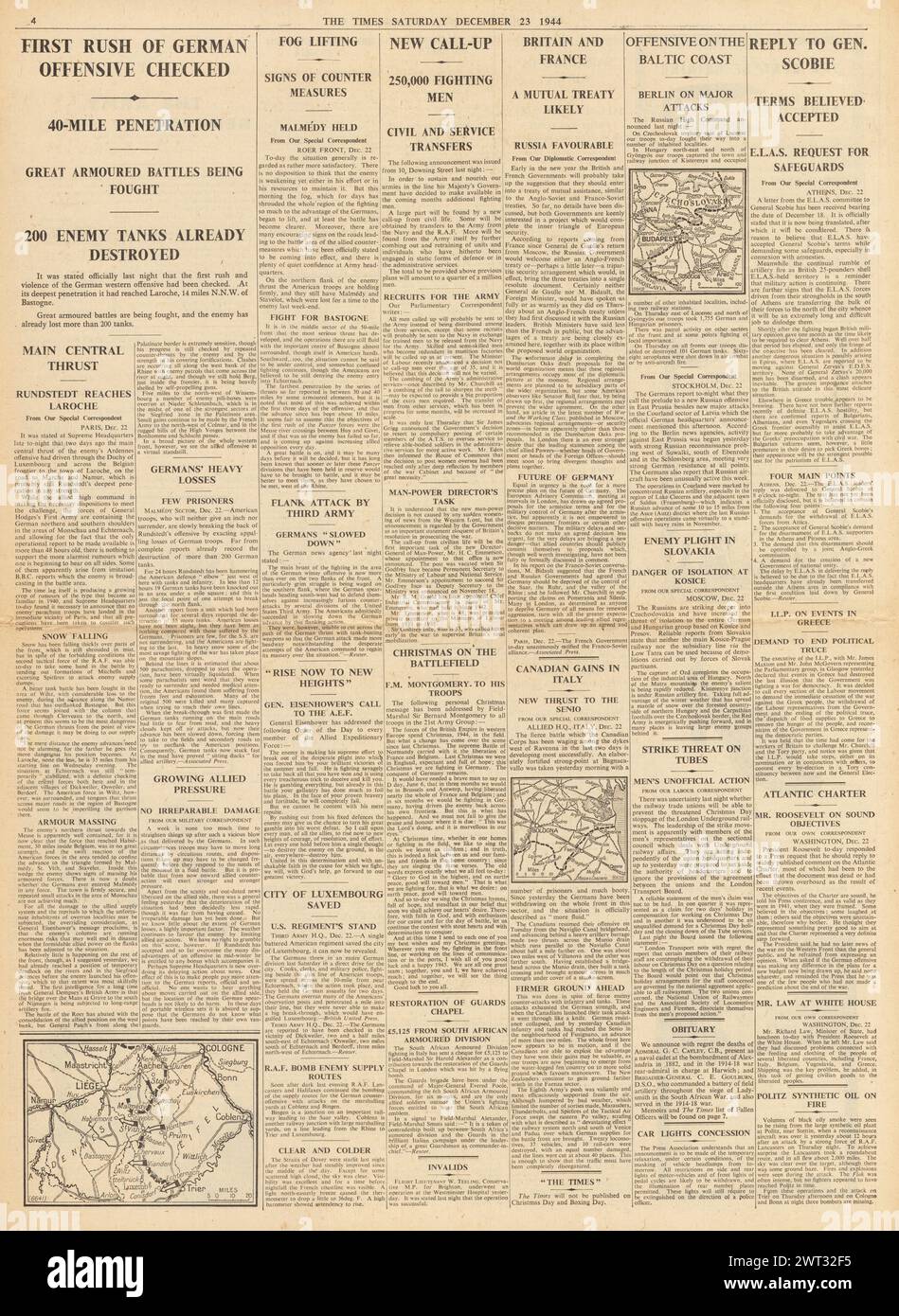 1944 The Times riporta la Battaglia delle Ardenne Foto Stock