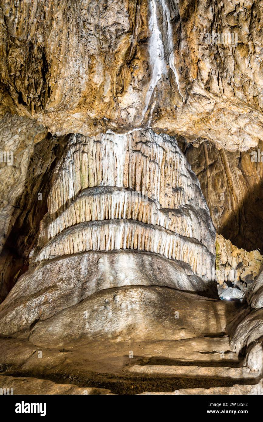 Il pilastro degli organi nella Grotta di Womans, contea di Gorj, Romania. Foto Stock