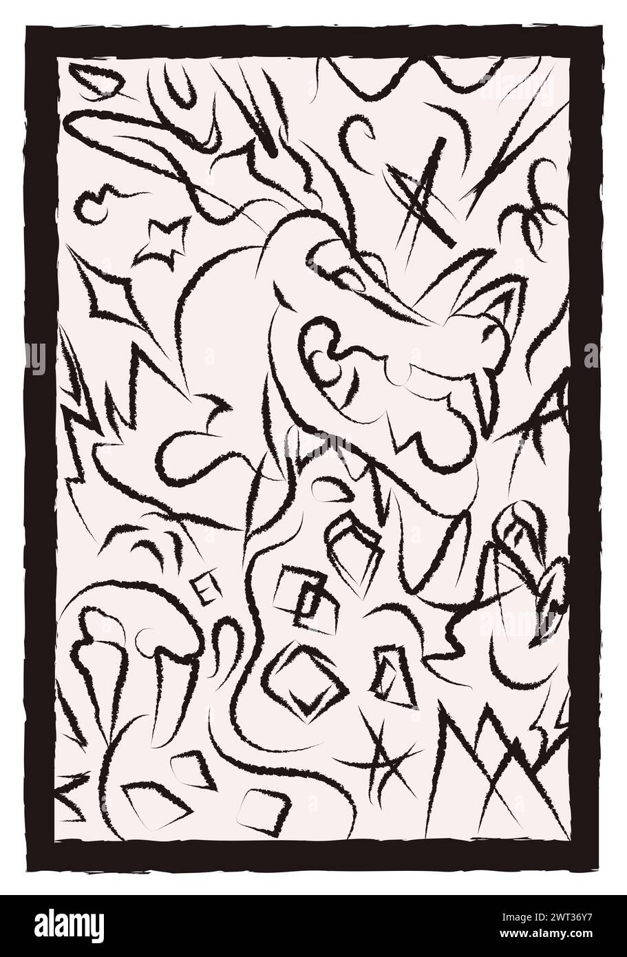 Dragon illustrazione astratta del doodle tratto di pennello Street art biglietto d'auguri illustrazione vettoriale disegnata a mano su sfondo bianco Illustrazione Vettoriale
