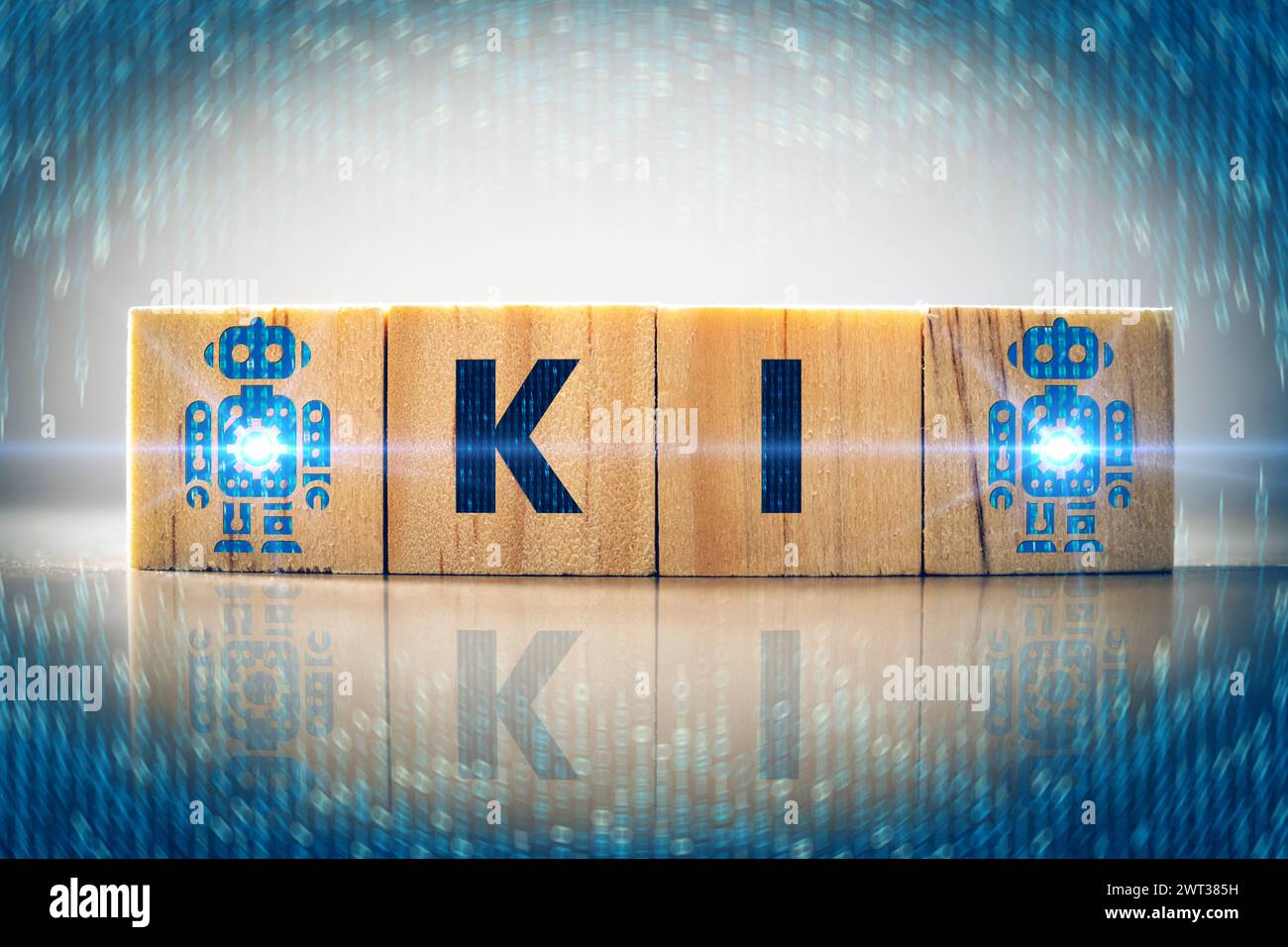 15 marzo 2024: Immagine simbolica dell'intelligenza artificiale, cubo con simboli robot e la parola ai. FOTOMONTAGGIO *** Symbolbild Künstliche Intelligenz, Würfel mit Roboter Symbolen und dem Schriftzug KI. FOTOMONTAGE Foto Stock