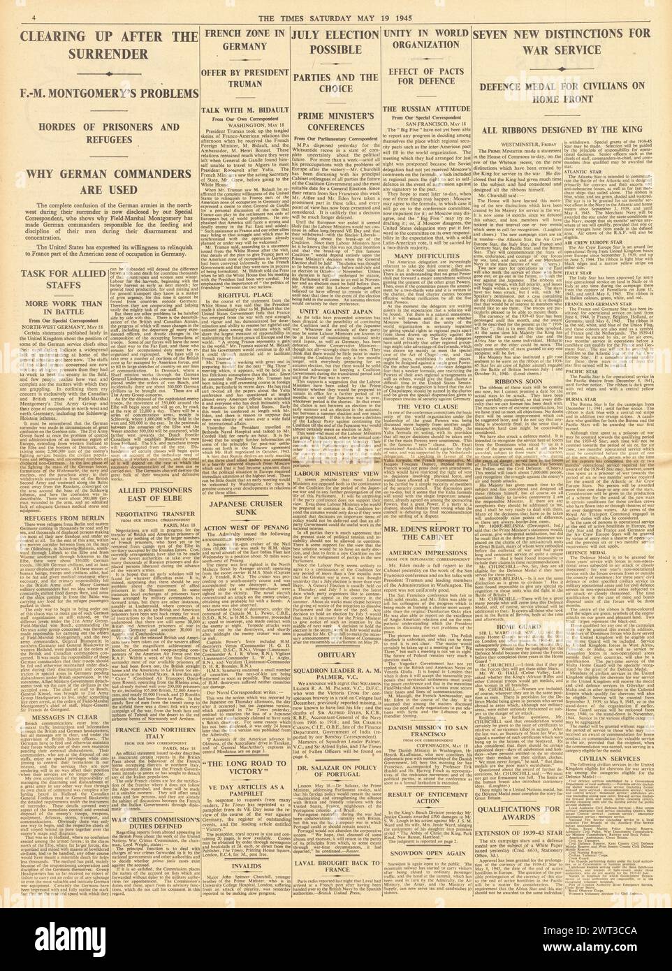 1945 The Times riportava problemi della Germania post-bellica Foto Stock