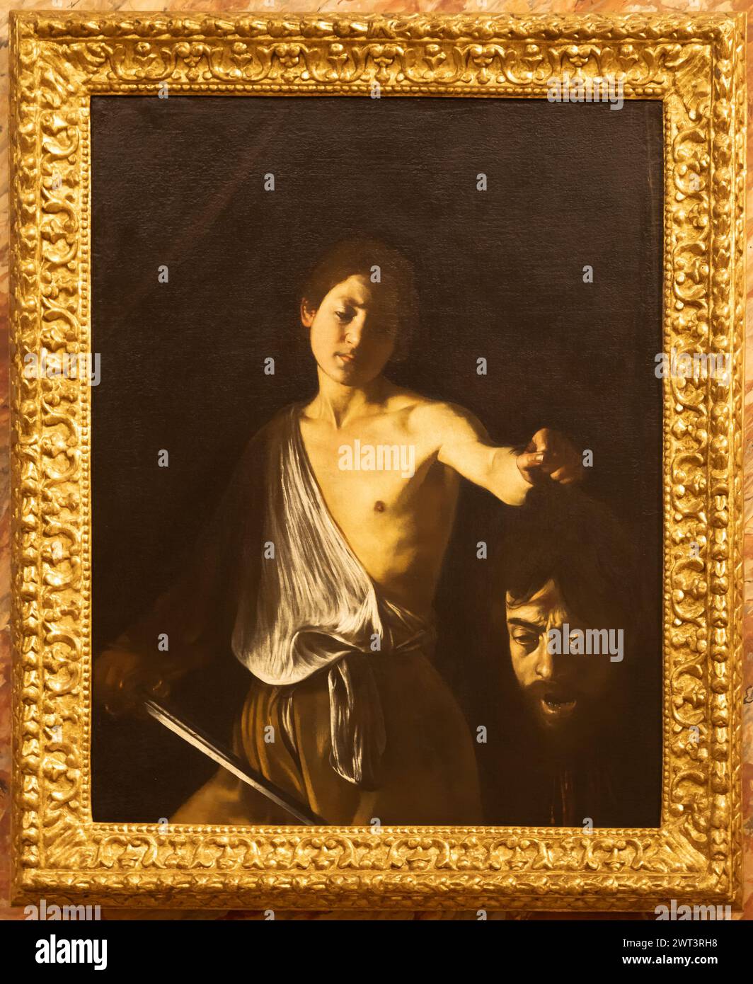 Roma, Italia - 28 dicembre 2023: Davide con la testa di Golia, di Caravaggio, 1610 - olio su tela - cm 125 x 101, Galleria Borghese Foto Stock