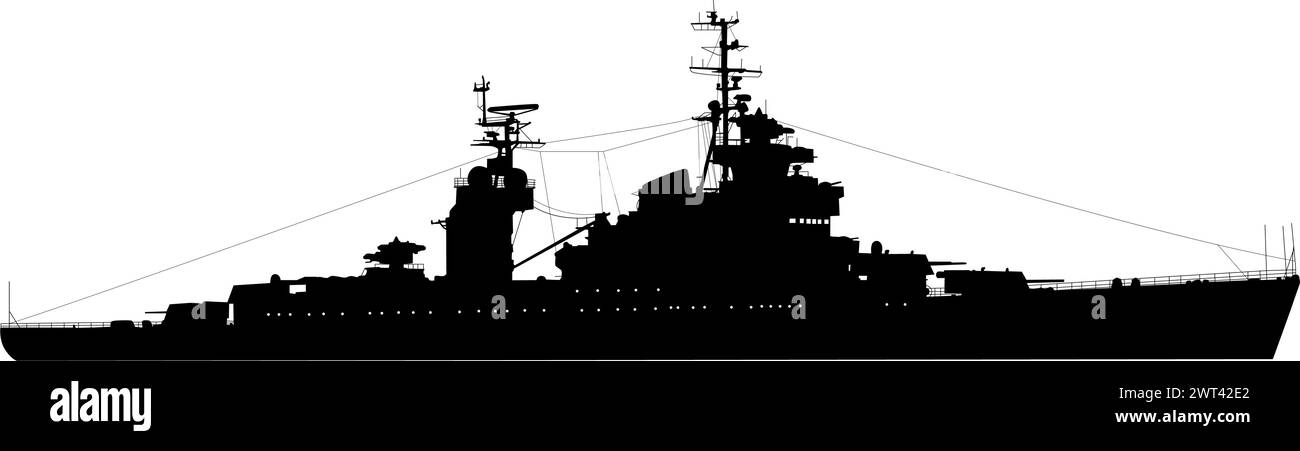 Silhouette su sfondo bianco di un cacciatorpediniere militare. Illustrazione Vettoriale