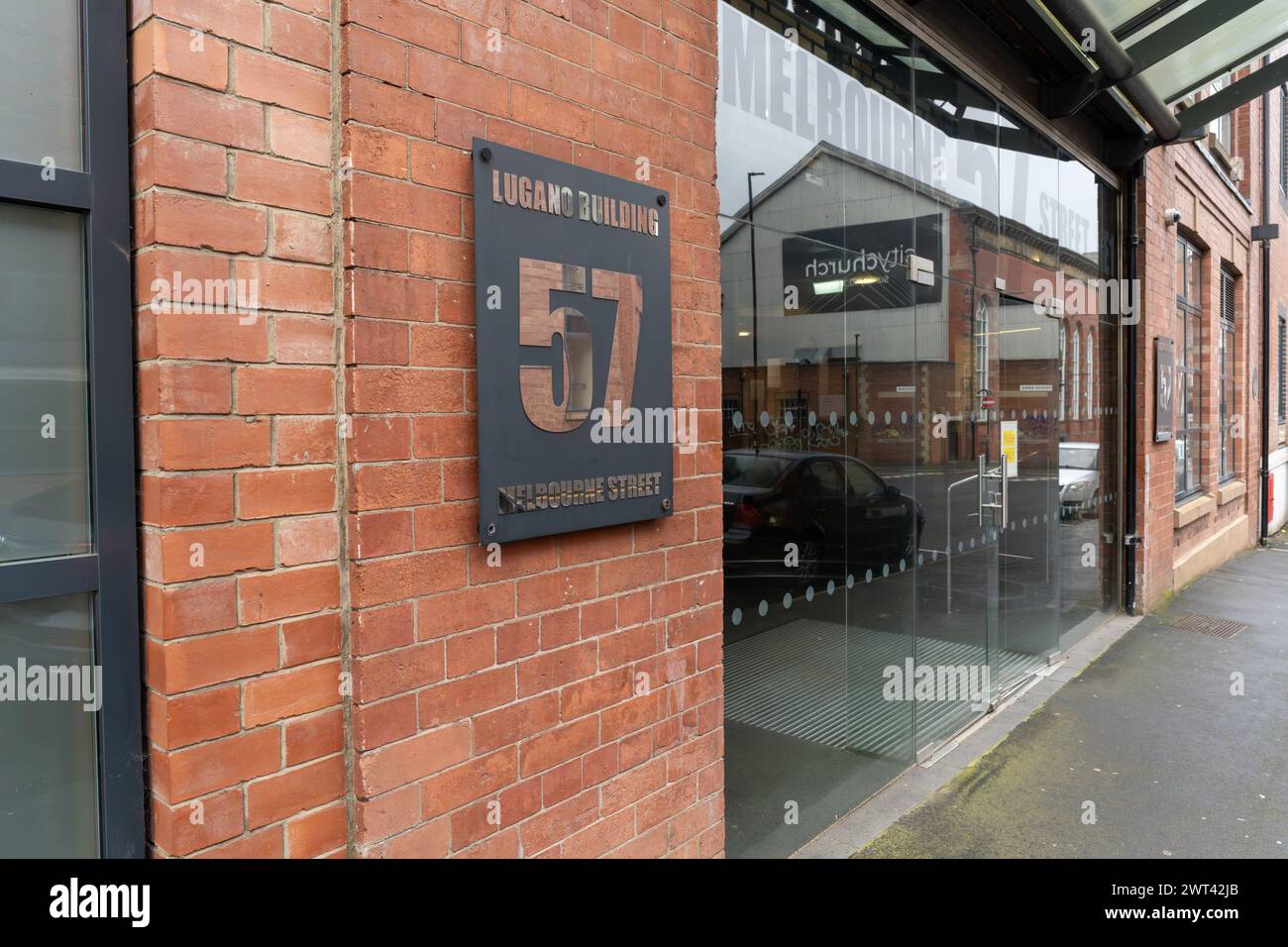 Edificio di Lugano al 57 di Melbourne Street in città, ex sede di musica Riverside Newcastle a Newcastle upon Tyne, Regno Unito Foto Stock