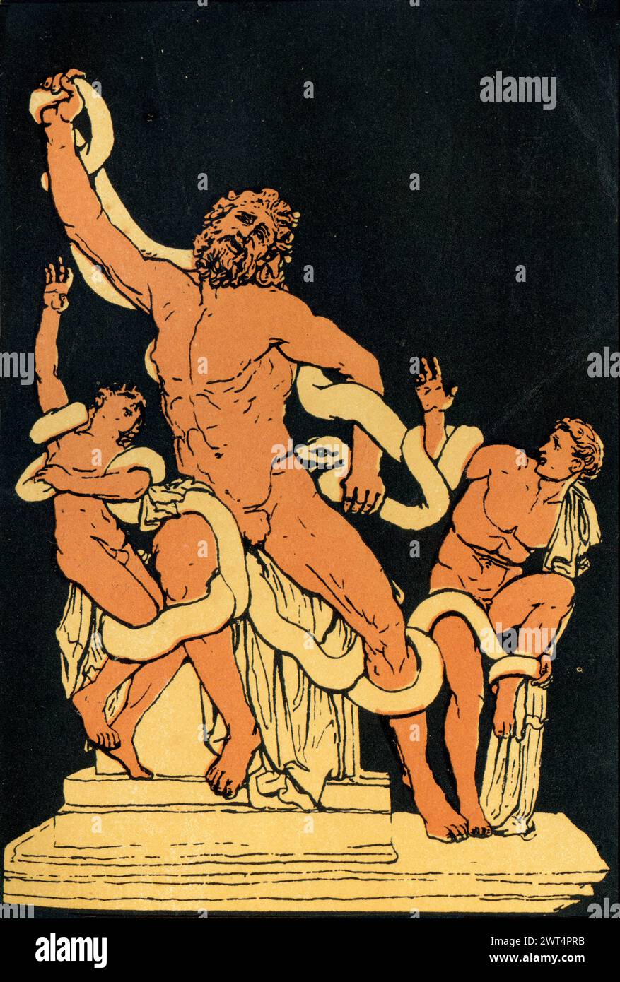Illustrazione d'epoca Laocoon e i suoi figli, una figura della mitologia greca e romana e il ciclo epico. Laocoön è un prete troiano. Lui e i suoi due giovani Foto Stock