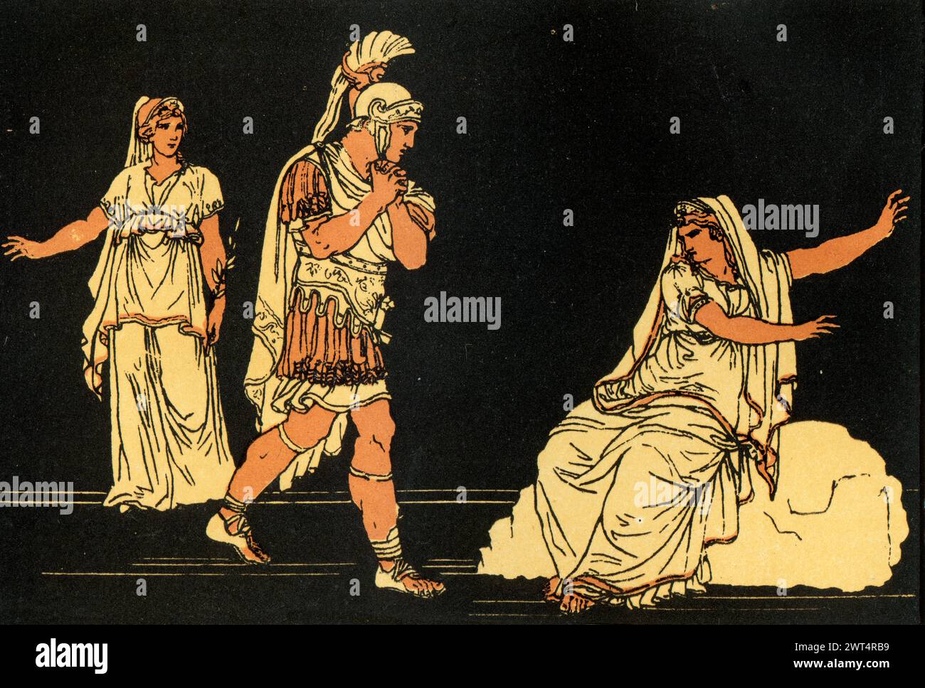 Illustrazione d'epoca mitologia romana, Enea e l'ombra di Dido, Eneide un poema epico latino che racconta la leggendaria storia di Enea, un troiano che fl Foto Stock