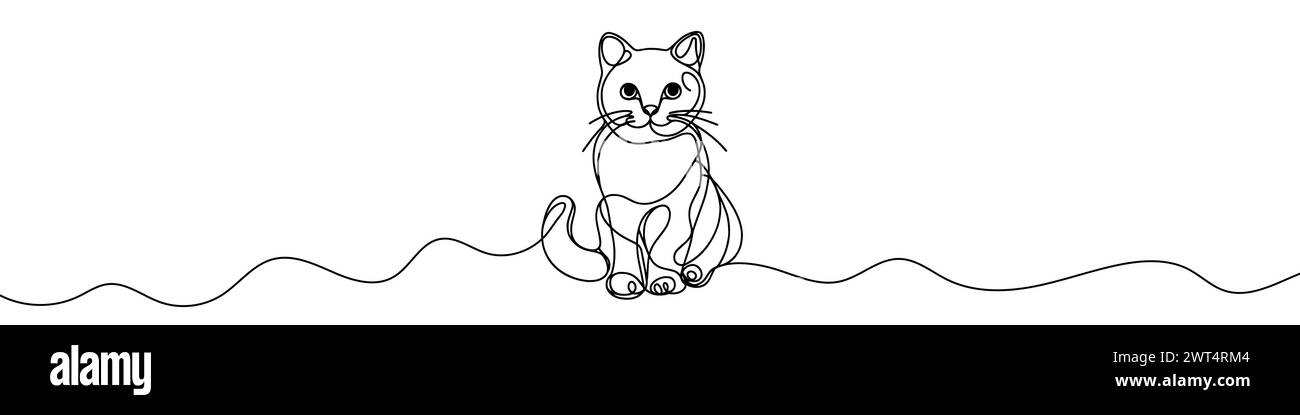 Disegno lineare modificabile continuo di Cat. Icona Cat su una riga. Illustrazione Vettoriale