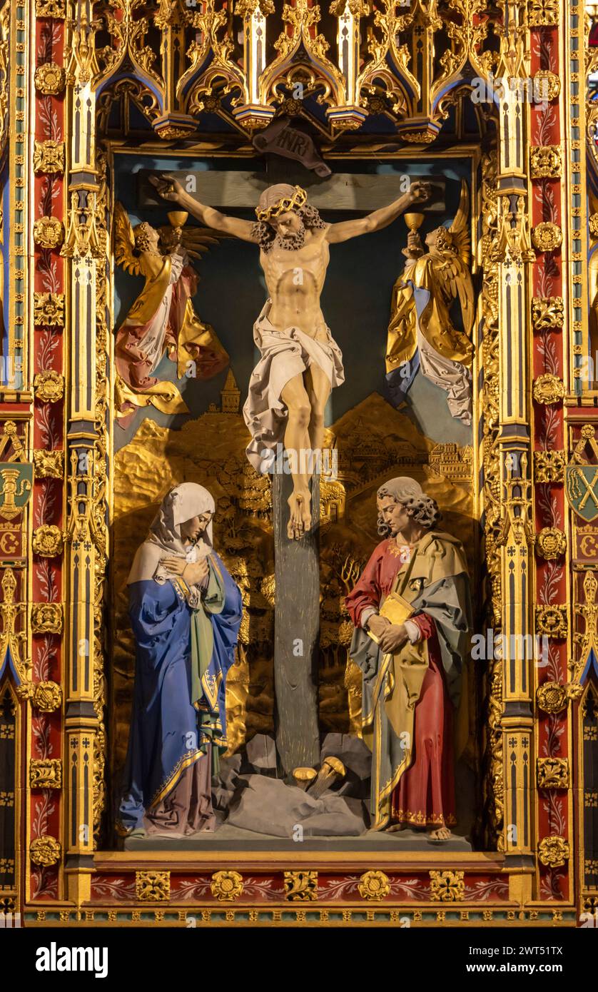 Dettaglio della scultura d'altare della crocifissione, la cattedrale, il Christ Church College, Oxford, Inghilterra Foto Stock