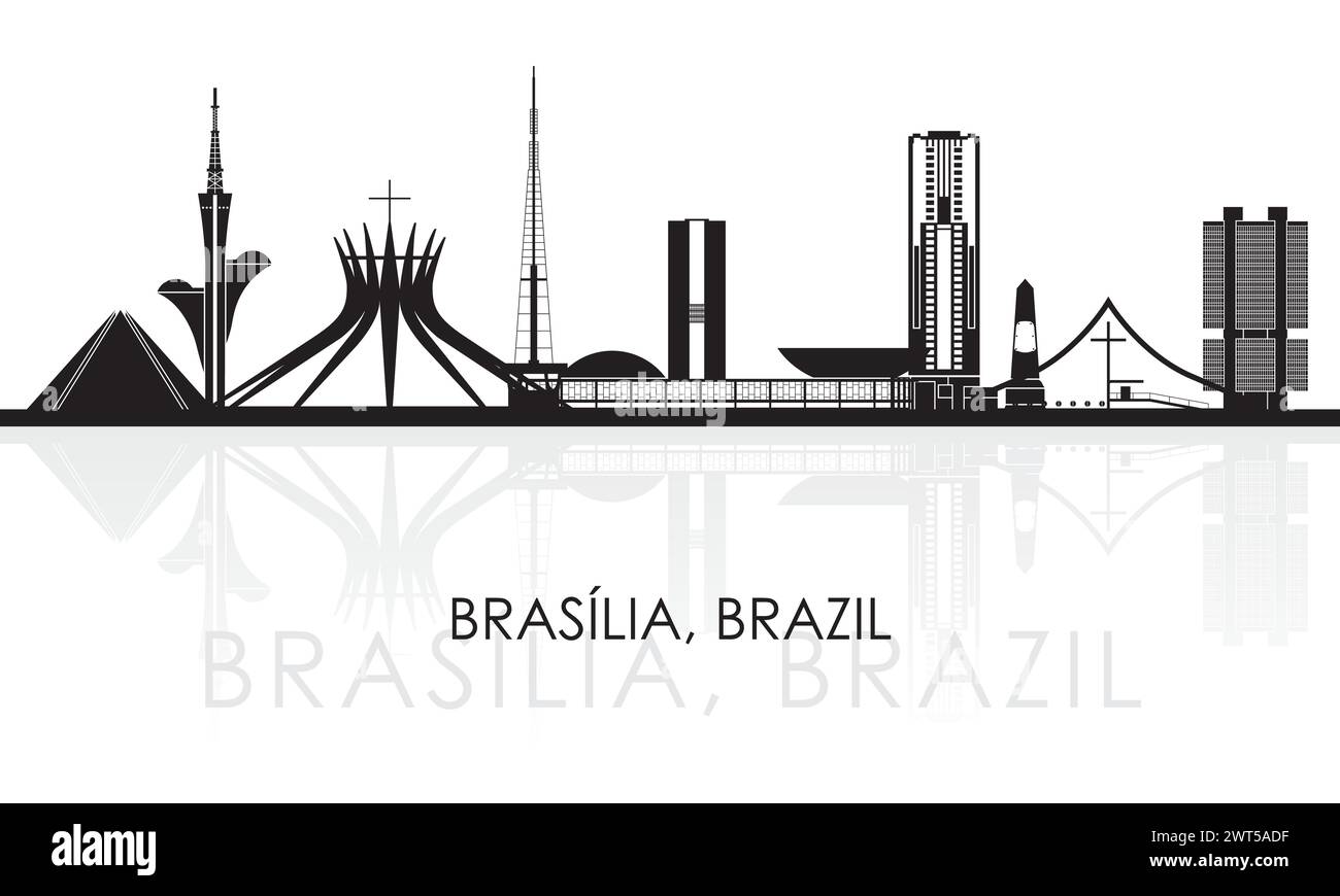 Silhouette Skyline panorama della città di Brasilia, Brasile - illustrazione vettoriale Illustrazione Vettoriale