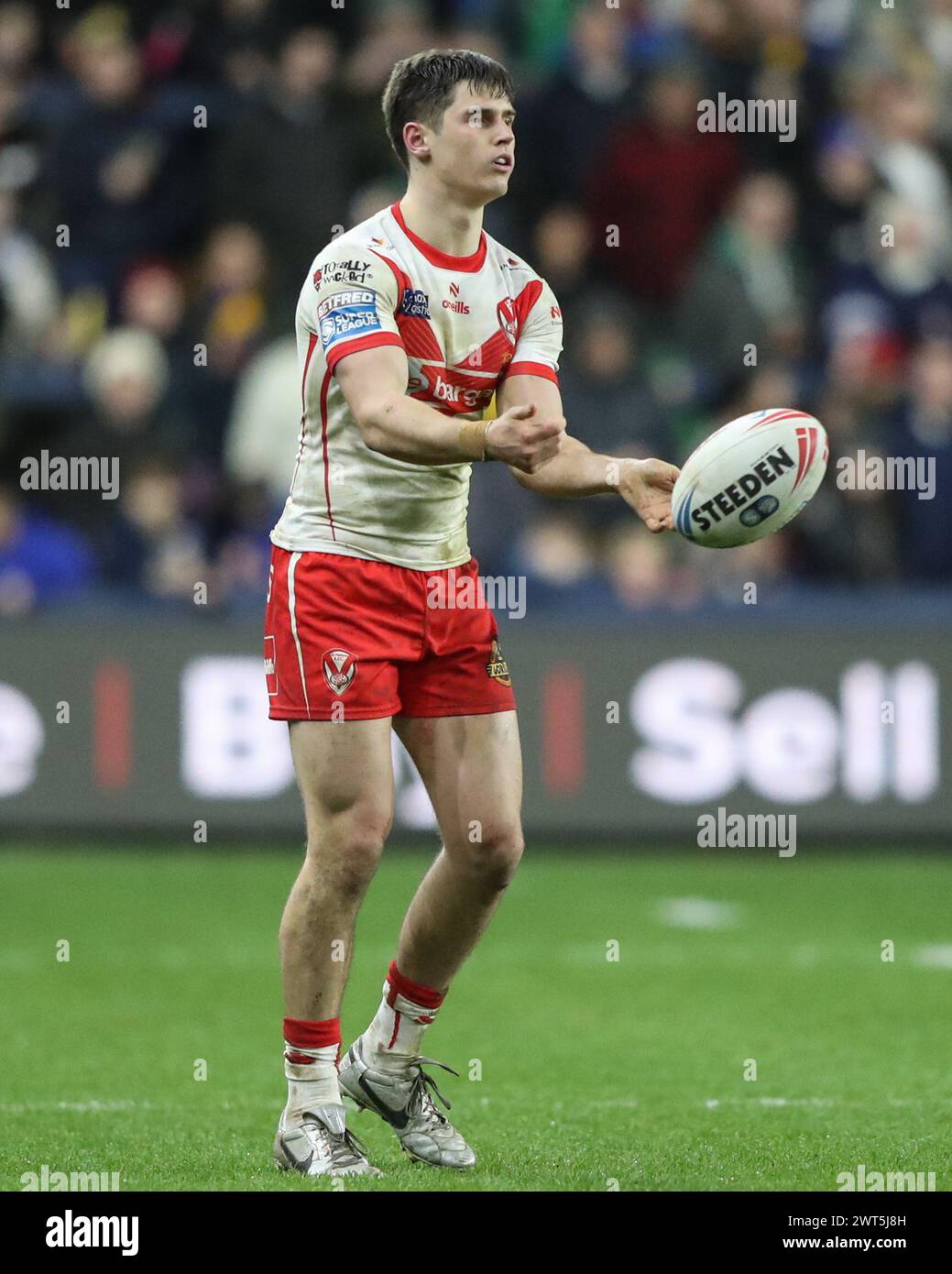 Leeds, Regno Unito. 16 marzo 2024. Jon Bennison di St Helens passa la palla durante la partita del Betfred Super League Round 5 Leeds Rhinos vs St Helens all'Headingley Stadium di Leeds, Regno Unito, 15 marzo 2024 (foto di Alfie Cosgrove/News Images) a Leeds, Regno Unito, il 16/3/2024. (Foto di Alfie Cosgrove/News Images/Sipa USA) credito: SIPA USA/Alamy Live News Foto Stock