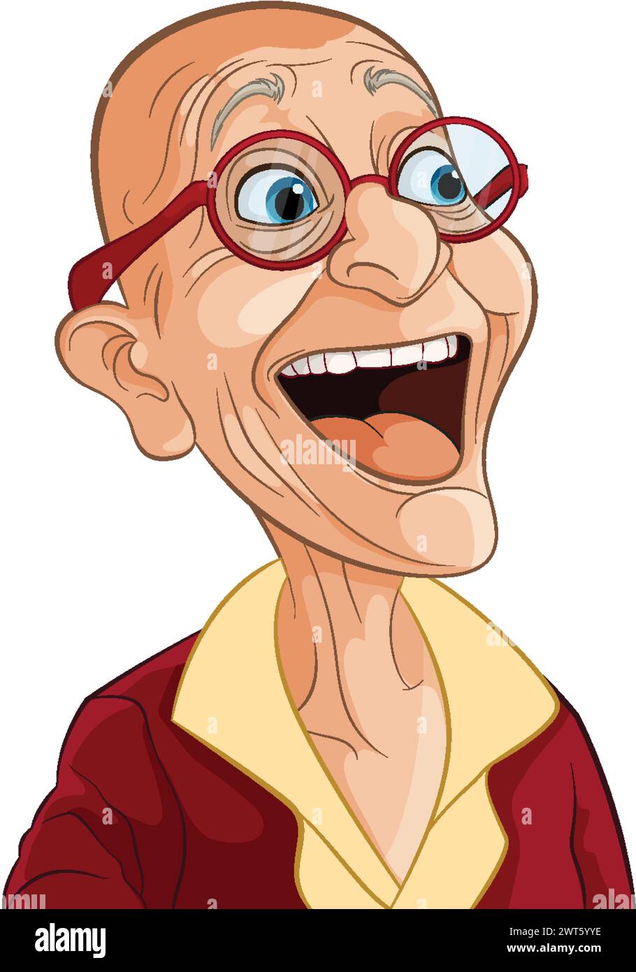 Allegro cartone animato senior con occhiali rossi brillanti Illustrazione Vettoriale