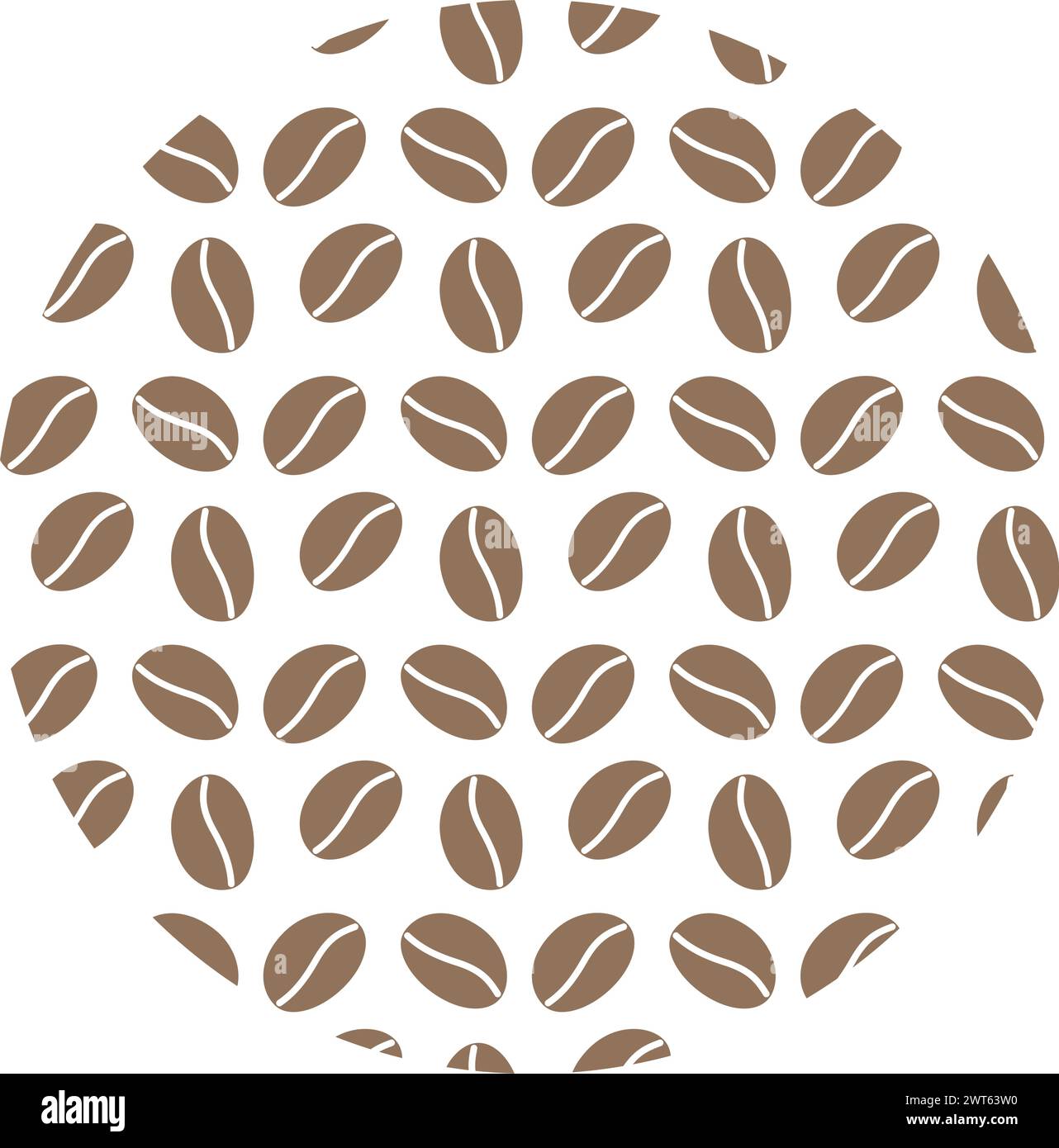 Chicchi di caffè a forma circolare. Forma circolare a motivi geometrici in stile minimalista trama di sfondo astratta. Isolare EPS. Vettore per schede, poster, striscioni, cartelloni pubblicitari, brochure, prezzo, etichetta, sfondo o web Illustrazione Vettoriale