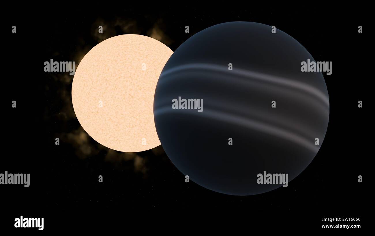 rendering 3d della stella nana nera sullo sfondo della galassia Foto Stock