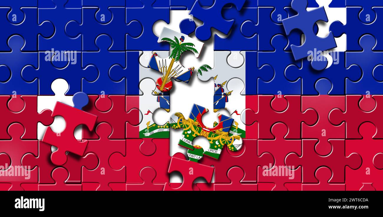 La crisi di Haiti e il caos politico haitiano come problemi con un collasso economico e il declino della nazione caraibica come un disastro per Port-au-Prince AS Foto Stock