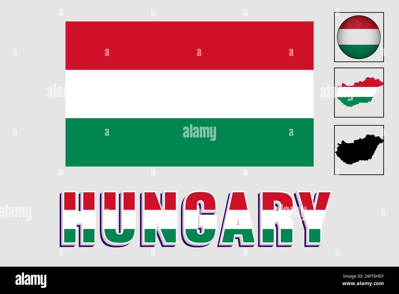 Bandiera e mappa dell'Ungheria in un grafico vettoriale Illustrazione Vettoriale