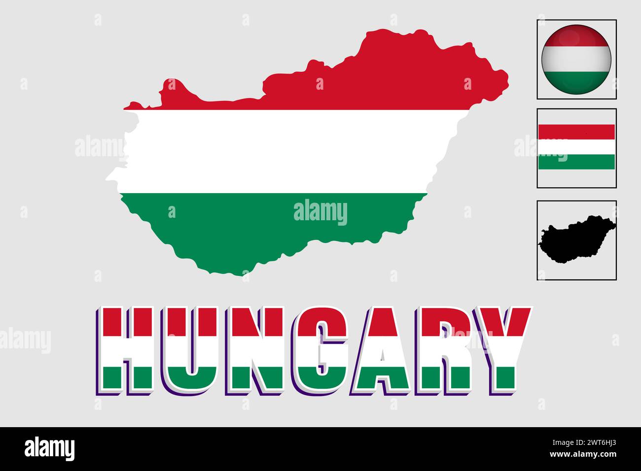 Bandiera e mappa dell'Ungheria in un grafico vettoriale Illustrazione Vettoriale