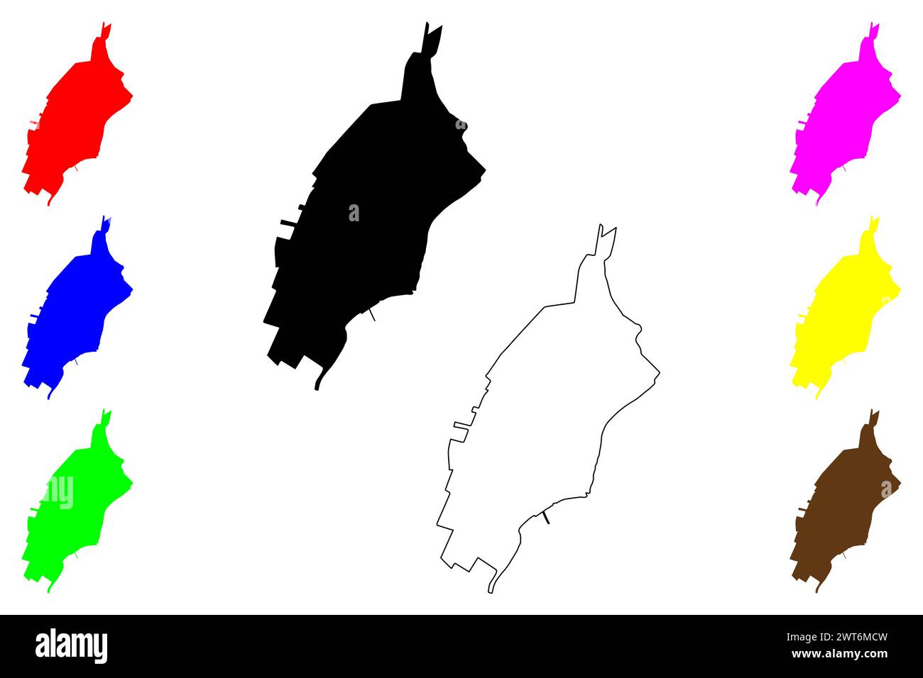 Città di Punta Arenas (Repubblica del Cile) illustrazione vettoriale della mappa, schizzo dello scarabeo Sandy Point, città di Magallanes, comune e mappa del porto Illustrazione Vettoriale