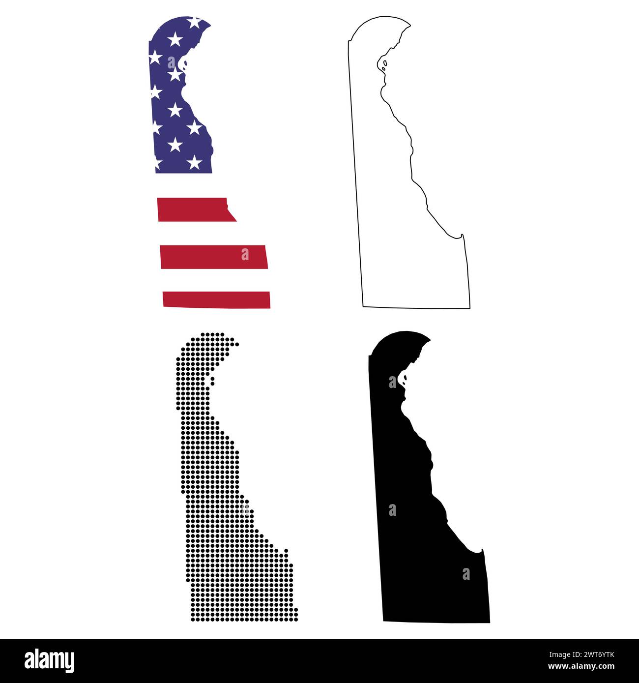 Set della mappa del Delaware, stati uniti d'america. Icona Flat Concept illustrazione vettoriale . Illustrazione Vettoriale