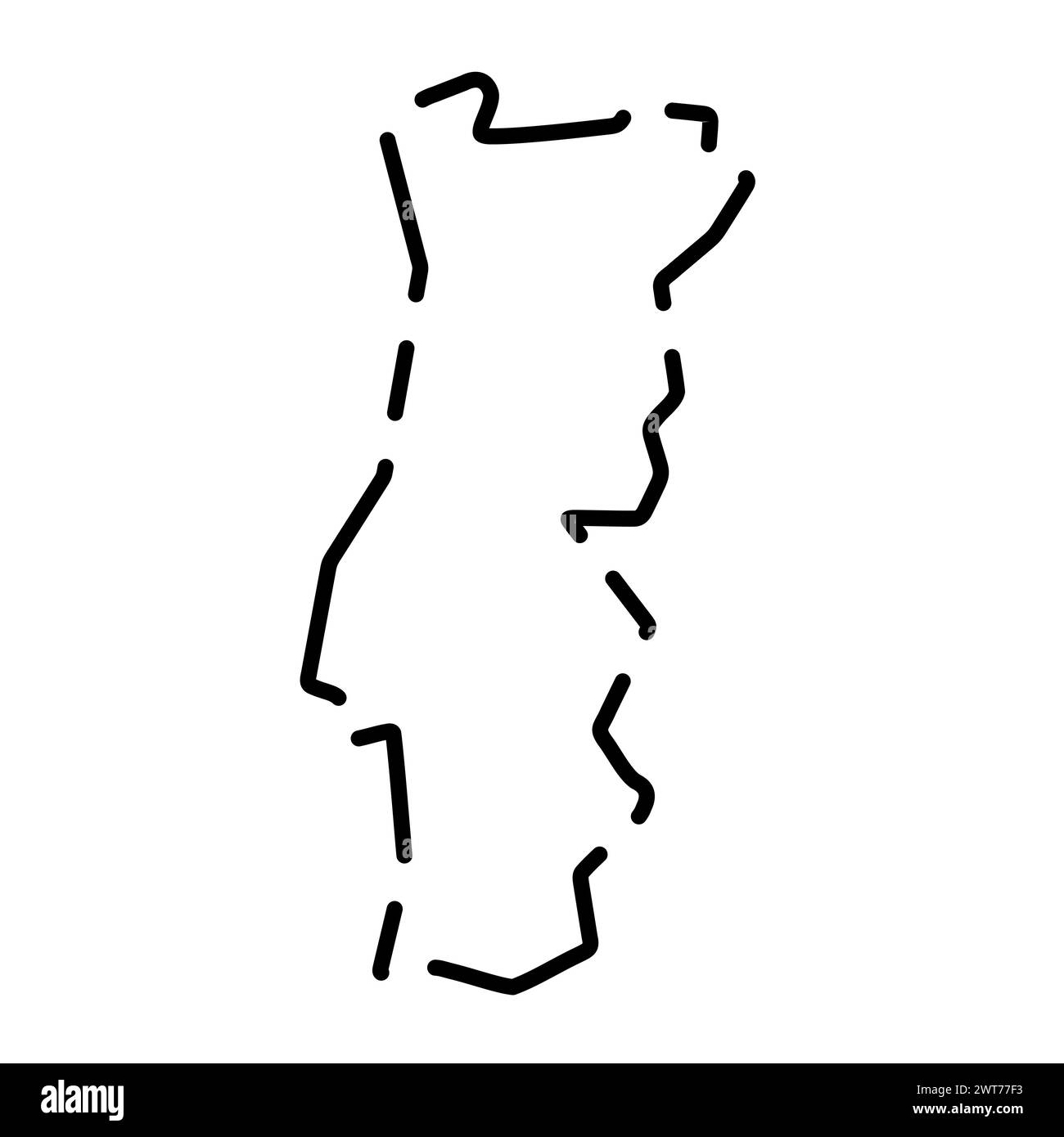 Mappa semplificata per il Portogallo. Contorno nero interrotto su sfondo bianco. Semplice icona vettoriale Illustrazione Vettoriale