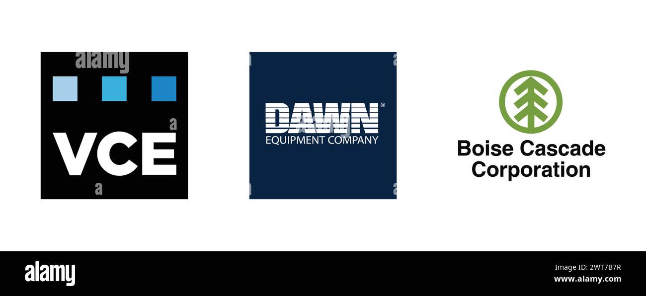 Boise Cascade , Dawn Equipment Company, VCE . Collezione di logo vettoriali editoriali. Illustrazione Vettoriale