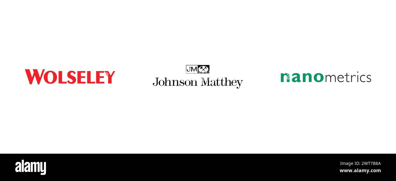 Wolseley, Johnson Matthey, Nanometrics. Collezione di logo vettoriali editoriali. Illustrazione Vettoriale