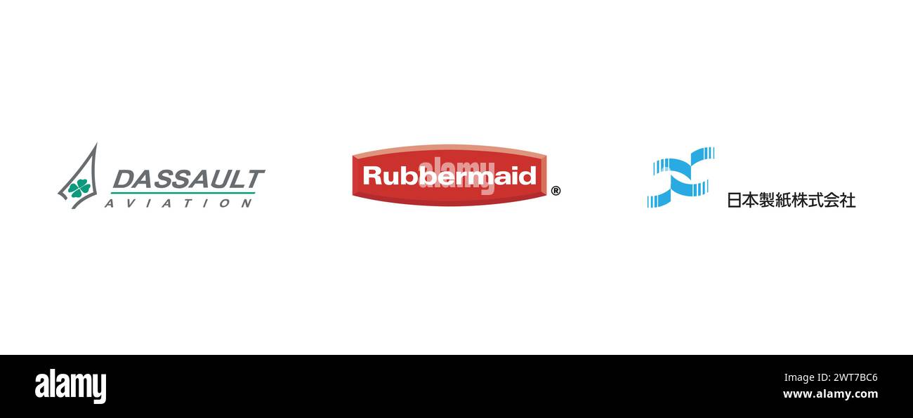 Rubbermaid, Dassault Aviation, Nippon Paper Industries. Collezione di logo vettoriali editoriali. Illustrazione Vettoriale