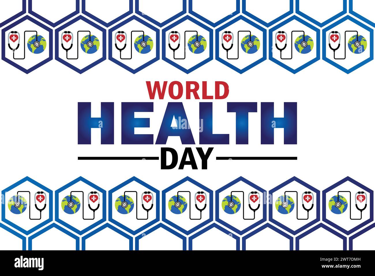 Sfondo della giornata Mondiale della salute con tipografia. Giornata Mondiale della salute, background Illustrazione Vettoriale