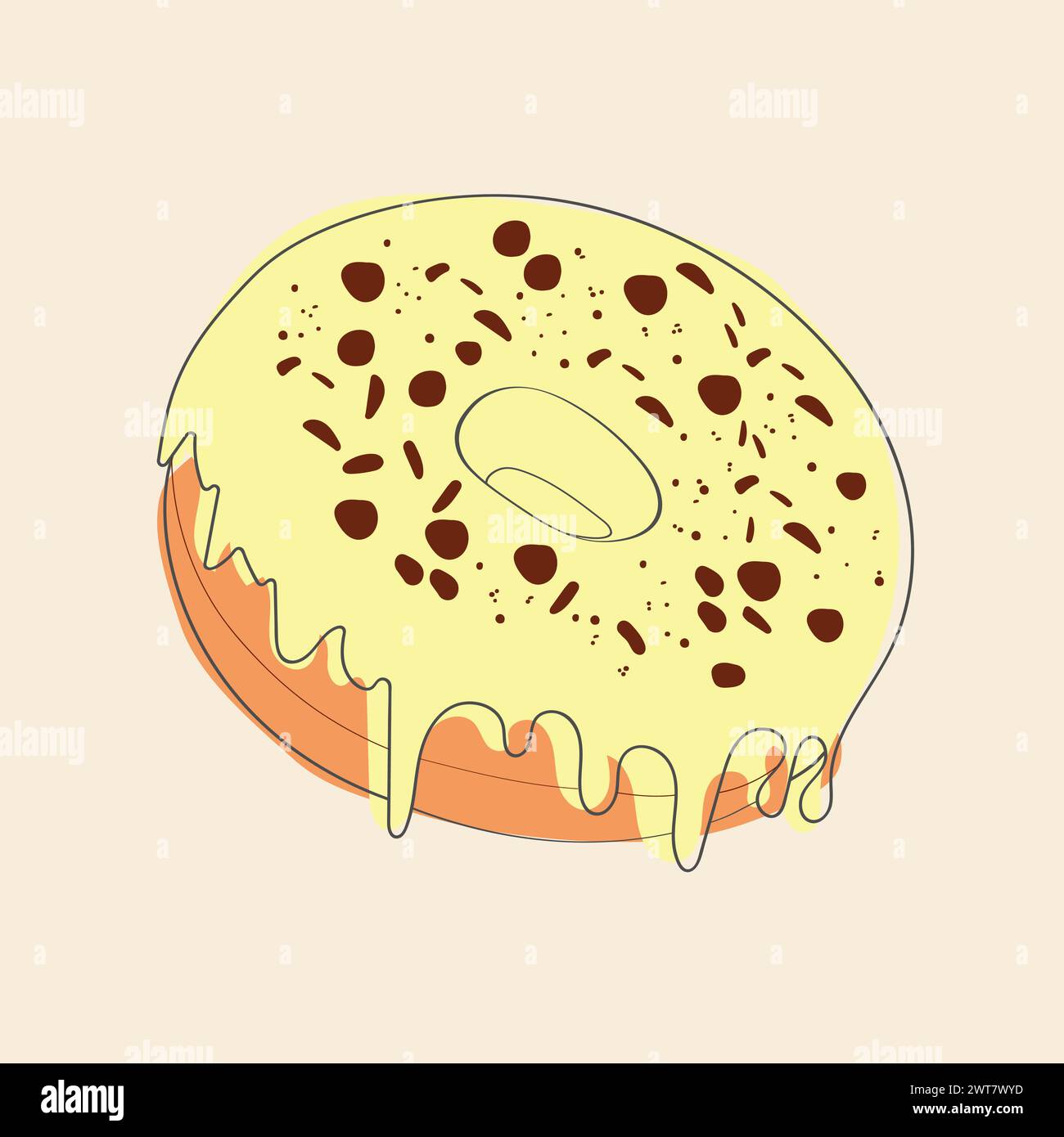 Una deliziosa ciambella ricoperta di glassa dolce e ricoperta di sprinkles al cioccolato Illustrazione Vettoriale