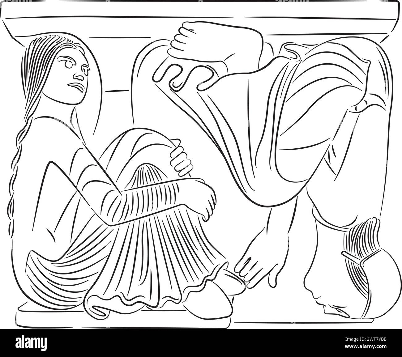Dettaglio di una scultura romanica presente nella cattedrale di Modena, metope chiamato "gli antipodi", illustrazione vettoriale Illustrazione Vettoriale