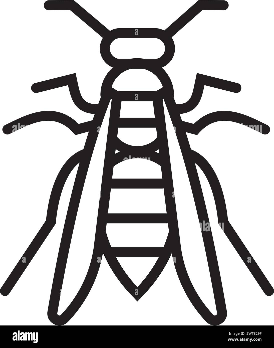 Icona WASP. Simbolo di insetto lineare. Animale volante a strisce Illustrazione Vettoriale