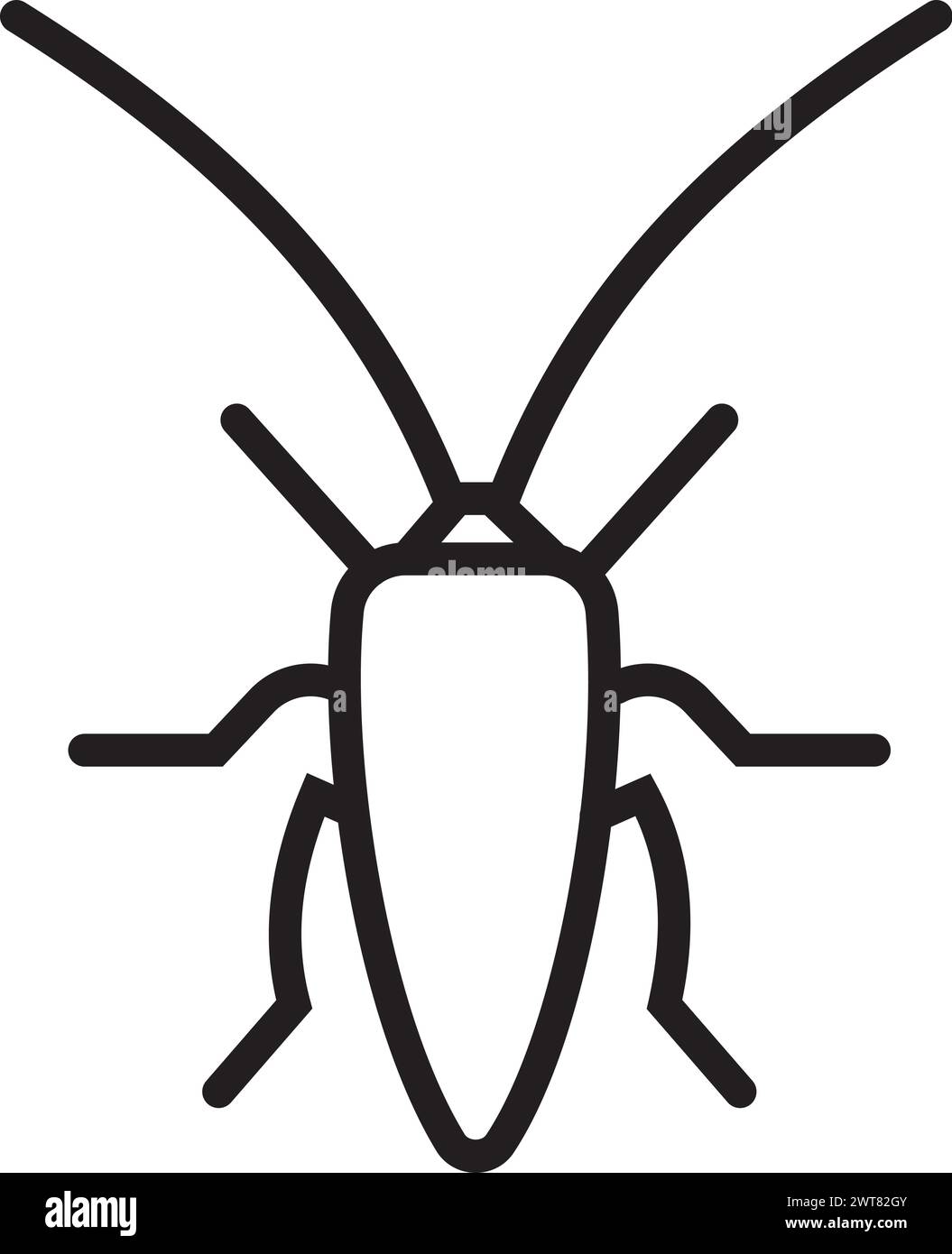 Icona lineare scarafaggio. Simbolo del parassita. Segno di entomologia Illustrazione Vettoriale