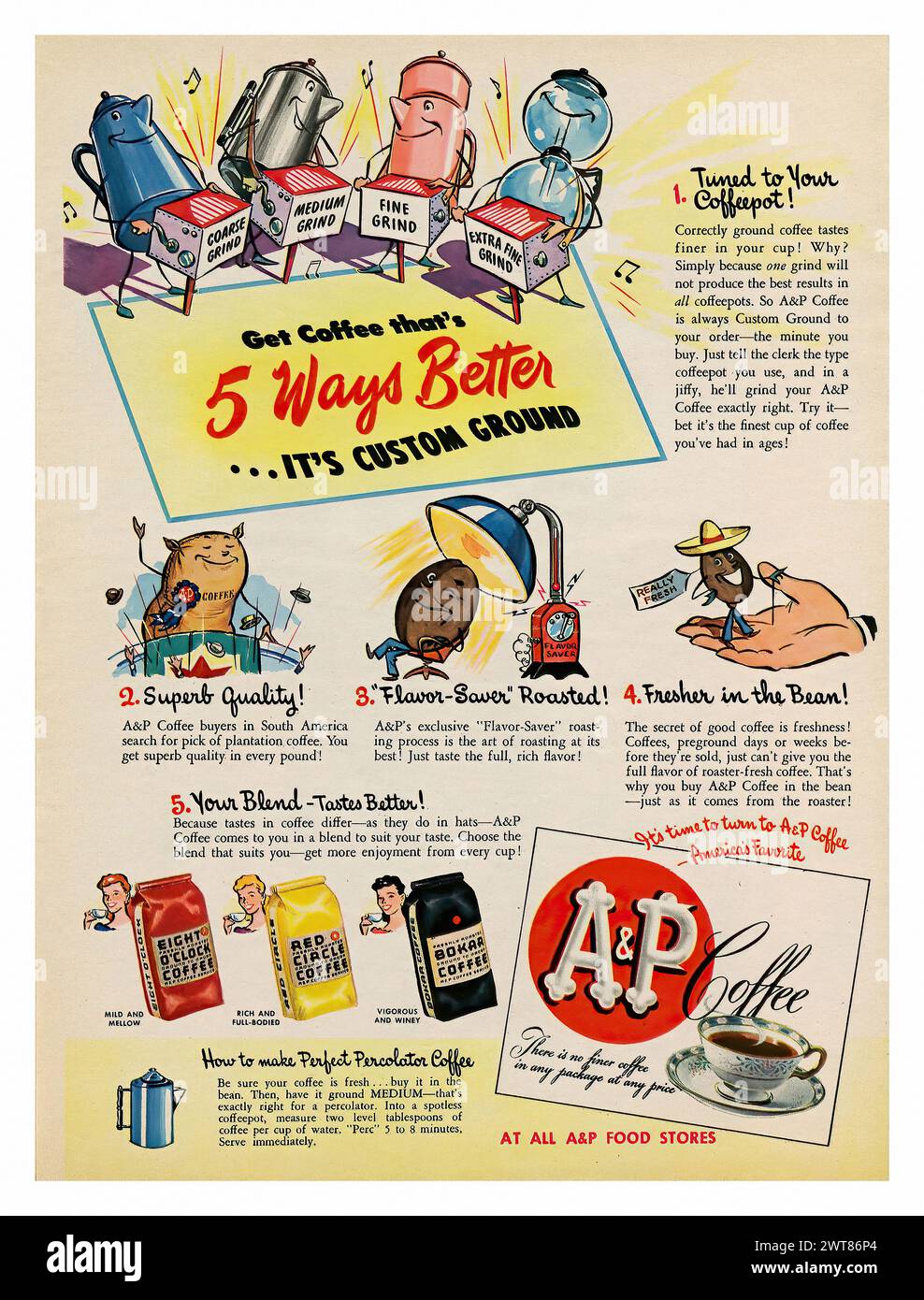 A&P Coffee (1945) - pubblicità della rivista Vintage americana Foto Stock