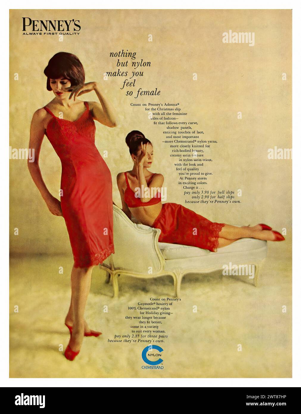 Penney's and Chemstrand nylon (1963) - pubblicità per riviste americane d'epoca Foto Stock