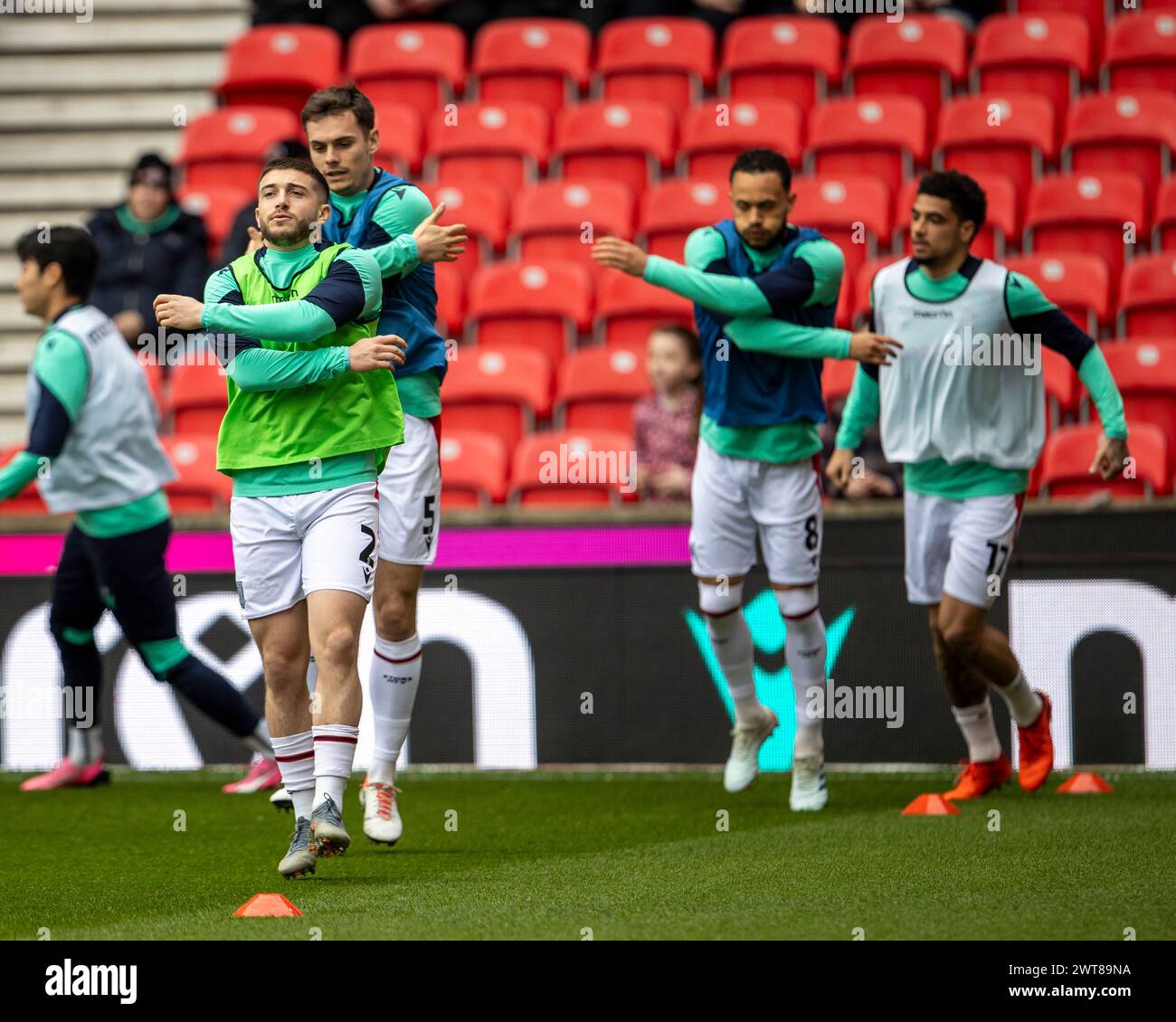 16 marzo 2024; Bet365 Stadium, Stoke, Staffordshire, Inghilterra; EFL Championship Football, Stoke City contro Norwich City; Lynden Gooch di Stoke City durante il Warm Up Credit: Action Plus Sports Images/Alamy Live News Foto Stock