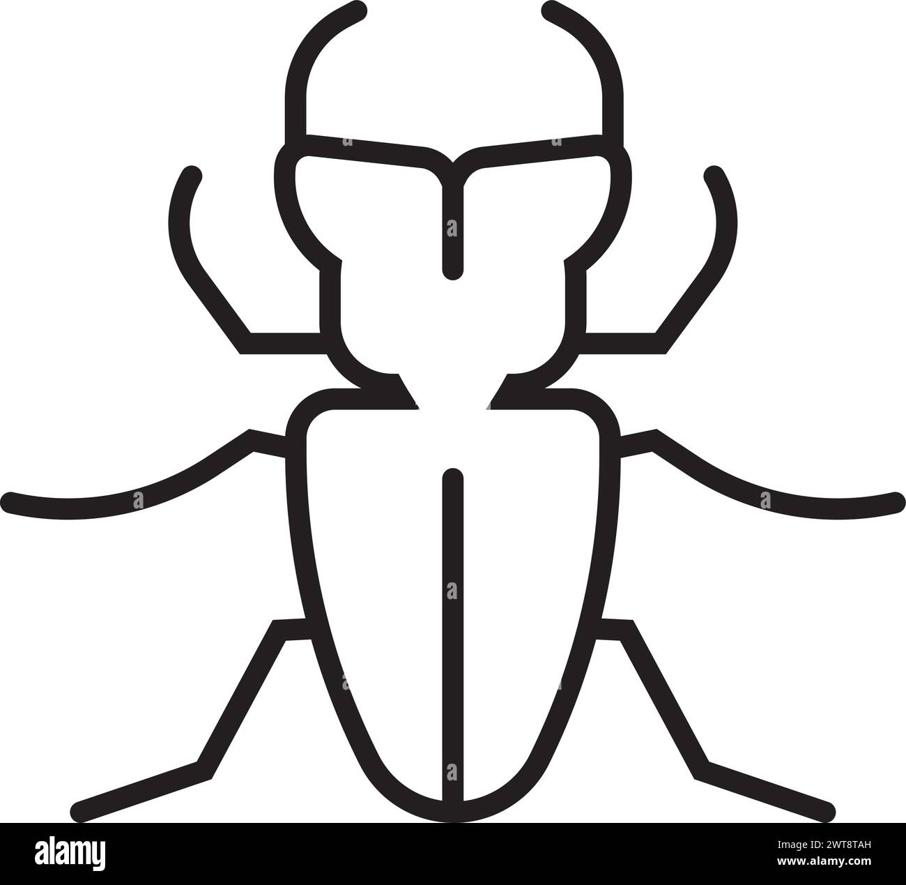 Icona Beetle. Simbolo nero di insetto con linea sottile Illustrazione Vettoriale