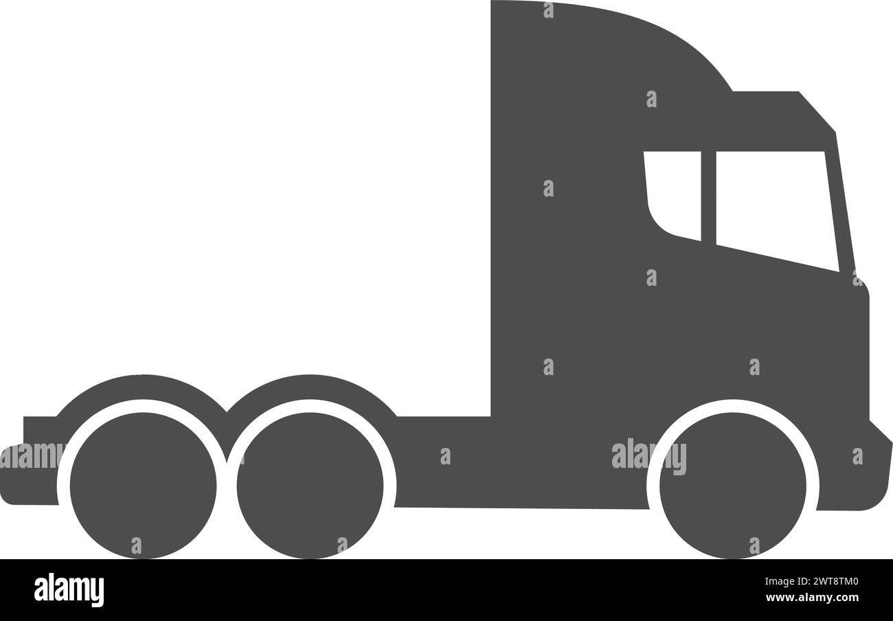 Icona nera trattore rimorchio. Trasporto logistico. Simbolo del camion Illustrazione Vettoriale