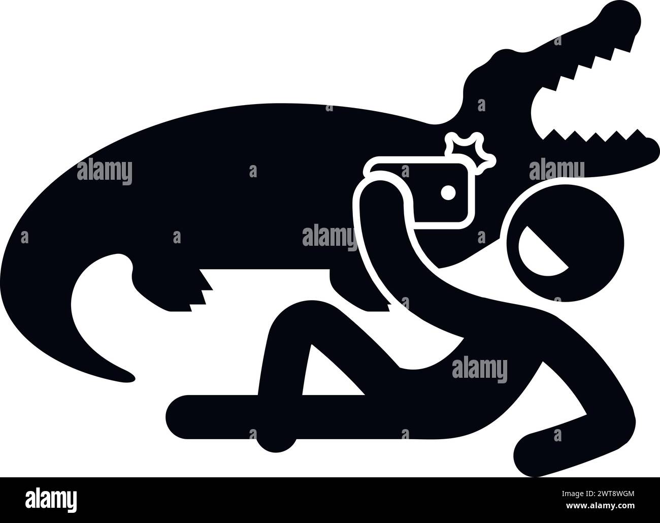 Selfie estremo con animali pericolosi. Foto con coccodrillo Illustrazione Vettoriale