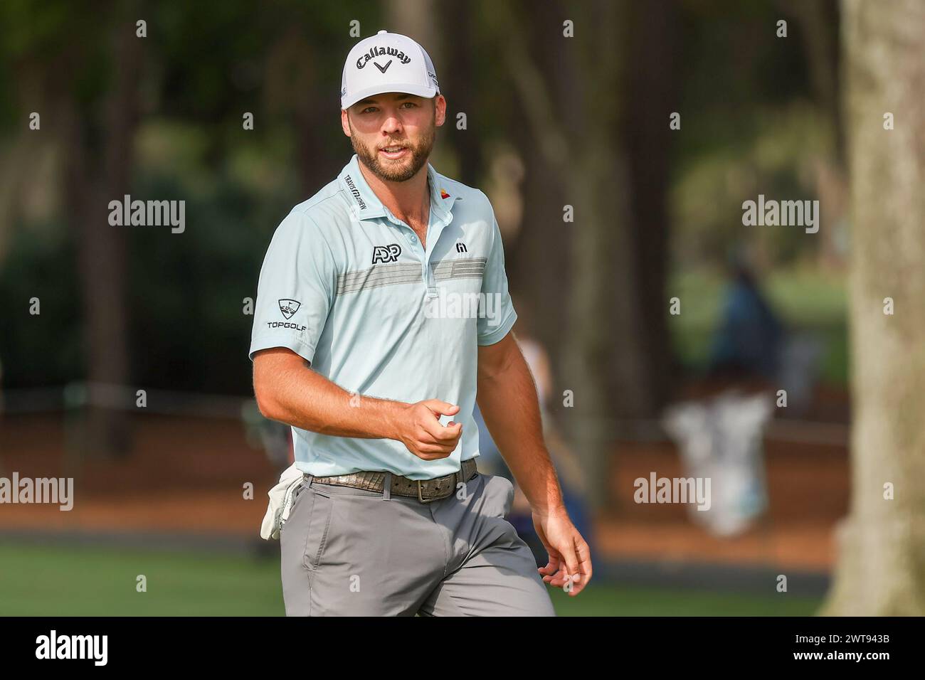 16 marzo 2024: Sam Burns all'ottava buca durante il terzo round del PLAYERS Championship al TPC Sawgrass di Ponte Vedra, FL. Grigio Siegel/CSM Foto Stock