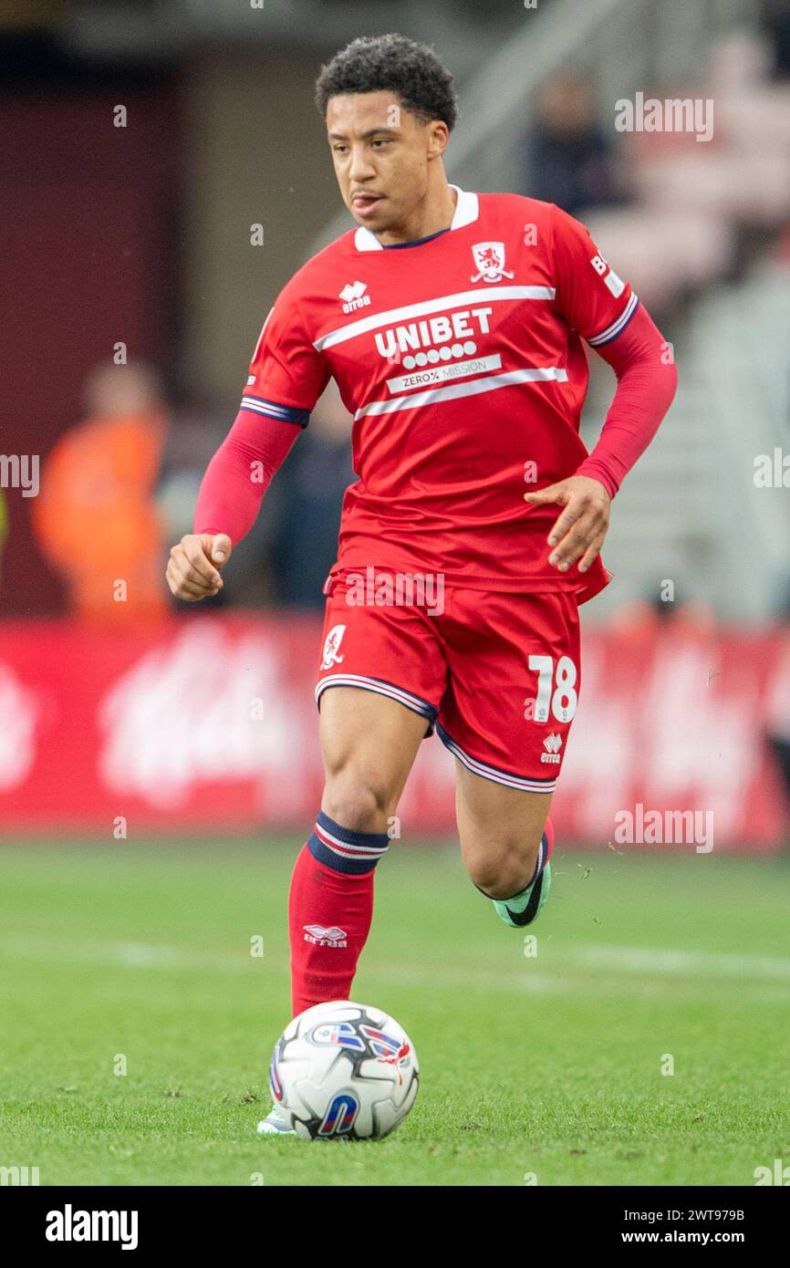 Samuel Silvera di Middlesbrough durante il match per il titolo Sky Bet tra Middlesbrough e Blackburn Rovers al Riverside Stadium di Middlesbrough sabato 16 marzo 2024. (Foto: Trevor Wilkinson | mi News) crediti: MI News & Sport /Alamy Live News Foto Stock