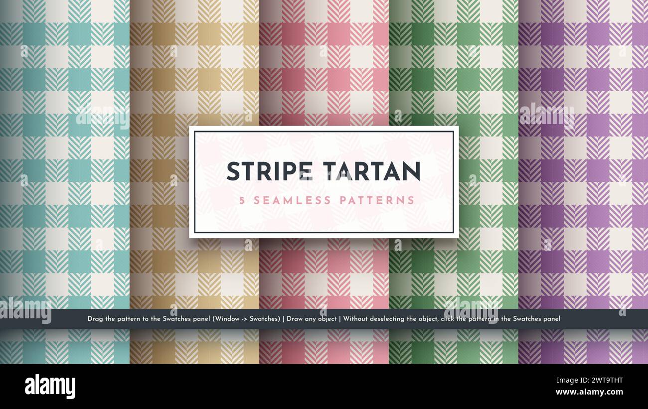 Impostare 5 motivo al tartano senza cuciture. Struttura scozzese tradizionale. Tessuto alla moda. Sfondo tessile Illustrazione Vettoriale