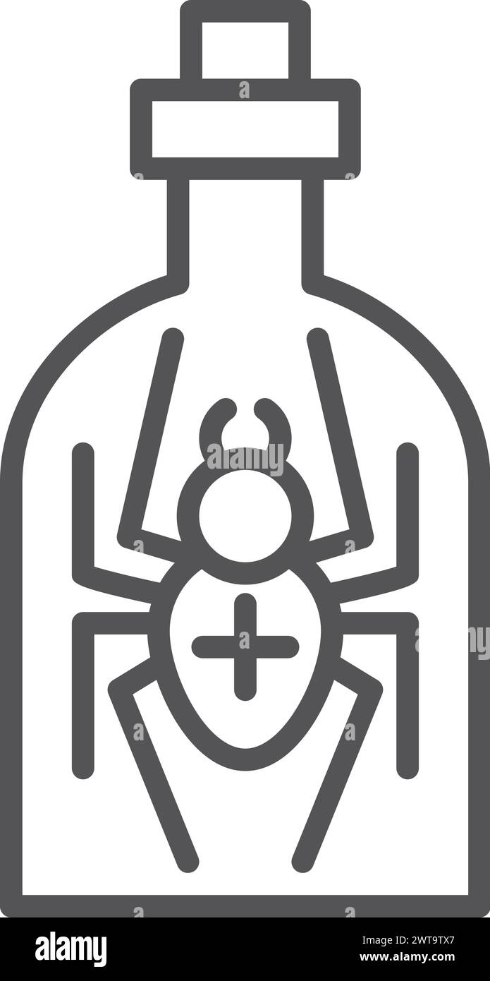 Icona veleno ragno nella linea della bottiglia. Medicina alternativa Illustrazione Vettoriale