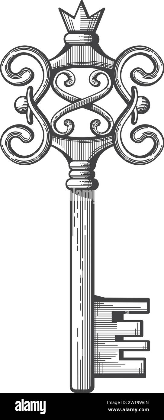Schizzo chiave reale. Ornamento vintage disegnato a mano Illustrazione Vettoriale
