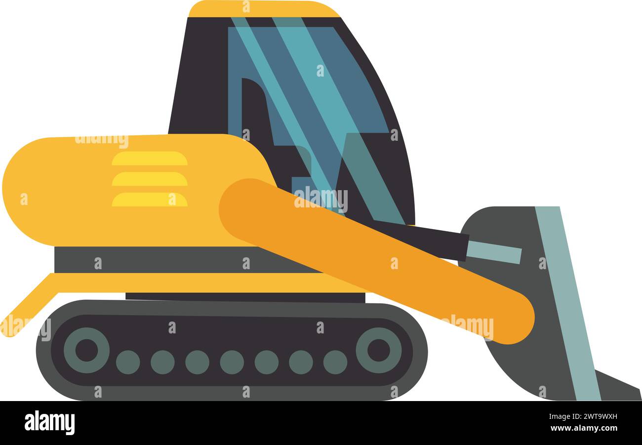 Icona bulldozer. Macchina gialla. Trasporto industriale di cartoni animati Illustrazione Vettoriale